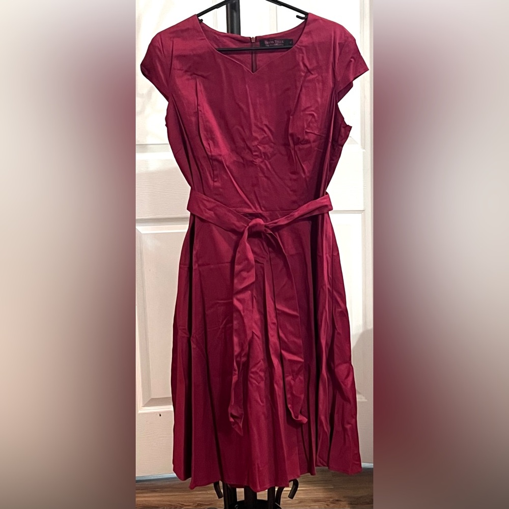 🍷 Vintage Charm – Dress Tells Deep Wine Red Fit & Flare Dress (XL) - Picture 2 of 9